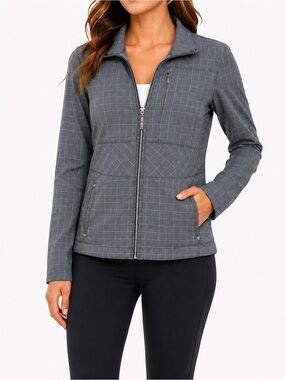 Lole Gray Grid Zip Lightweight Jacket Size 10 Athleisure Golf Hiking